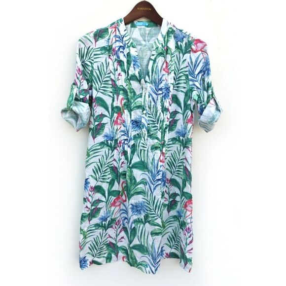J. McLaughlin Riviera Linen Flamingo Palm Dress Size XS - Picture 1 of 12